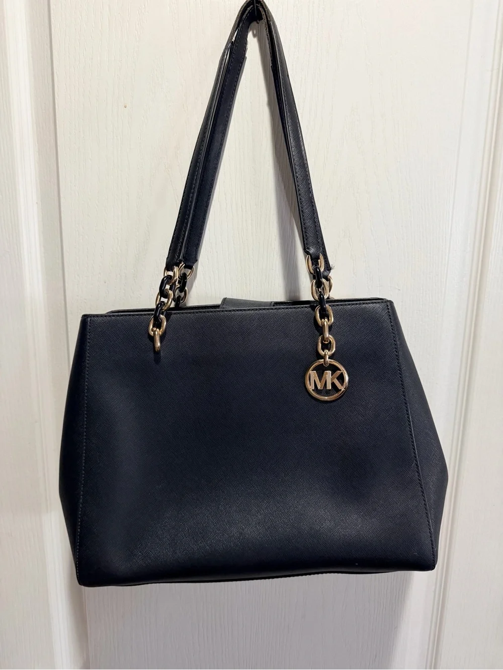 Michael Kors Black Saffiano Shoulder Bag with Gold Hardware